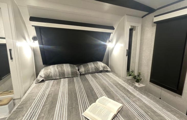 Private bedroom with queen size bed, dual wardrobes and a closet. Pillows and blankets provided. Additional storage under bed