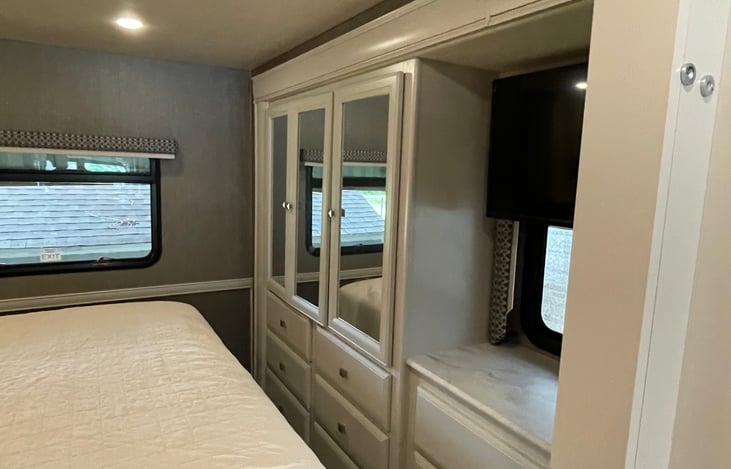 Lot's of ample storage in the Master Bedroom. Closet also allows hang up items with shelving.