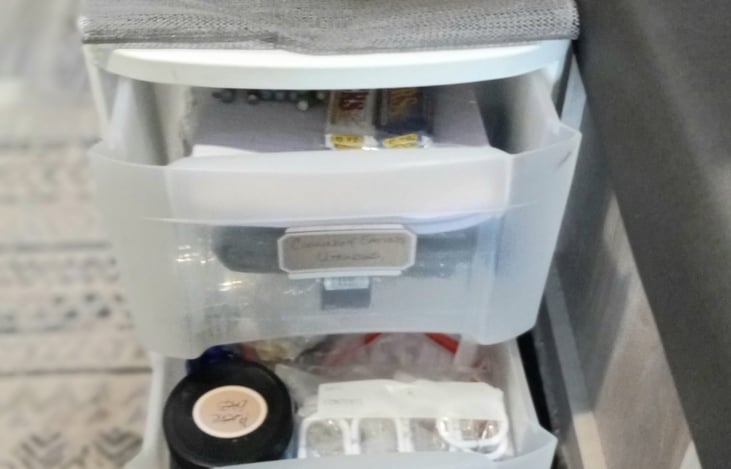 For your convenience, we have provided a storage unit, containing trash bags, Ziplocs, a first-aid kit, and bug spray