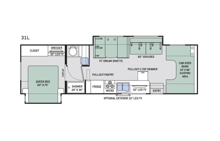 Representative floor plan provided by a trusted RVshare partner.