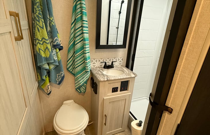 Bathroom with plenty of storage.