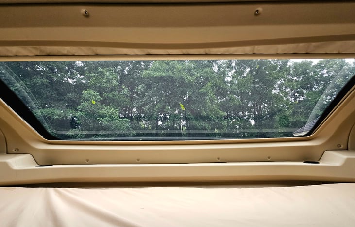 Skylight with power shade.  Sleep under that stars!  Kiddos love this "nest" area!