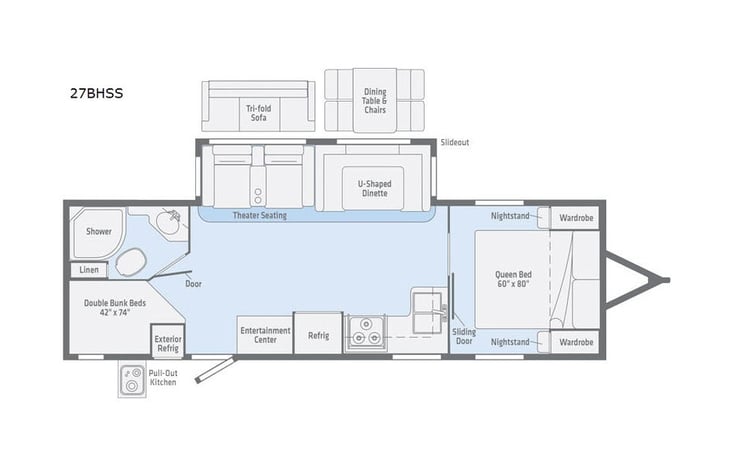 Representative floor plan provided by a trusted RVshare partner.