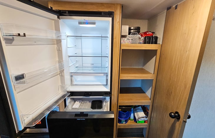 Travel with the fridge on. Solar power helps keep the batter charged. Keep food fresh without grid power.