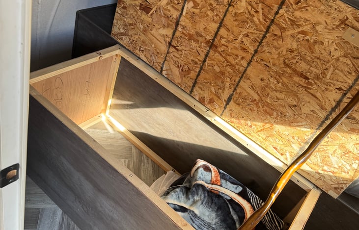 Storage under the master bed.