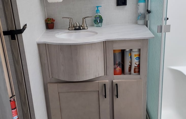 with makeup lighting and mirror