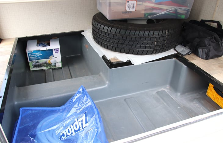 Exterior rear cargo for storage.