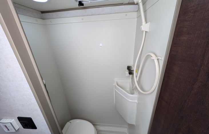 Bathroom with toilet and handheld shower