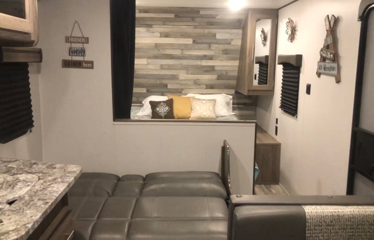 Couch converted into a bed