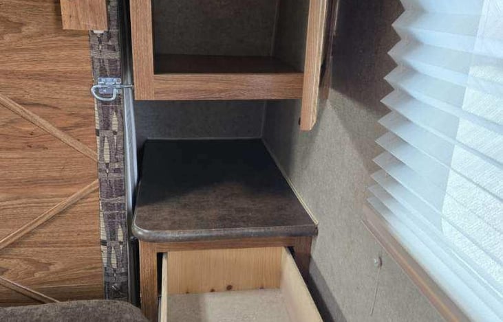 plenty of storage for your clothes here.  Also when the bed is opened there is electric outlets for cell phones or whatever.