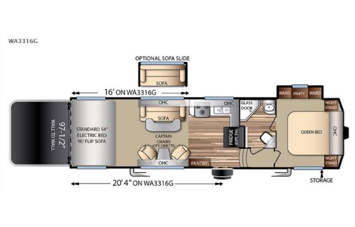 Representative floor plan provided by a trusted RVshare partner.