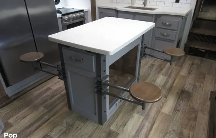 Kitchen island prep and seating area