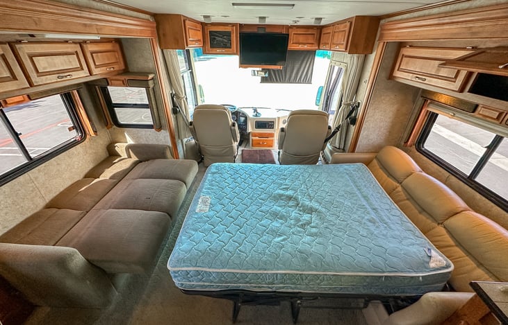 Both couches expand for additional sleeping area. One couch is a full size air bed (w/ pump) that is VERY comfortable (no spine-wrecking crossbars), and the other couch is more fit for kiddos.