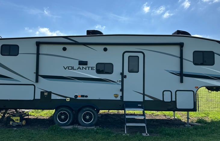 Awning with lights and speakers outside