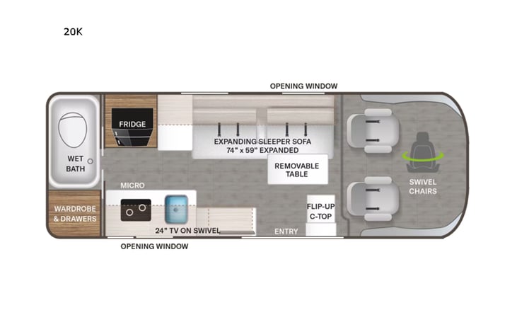 Representative floor plan provided by a trusted RVshare partner.