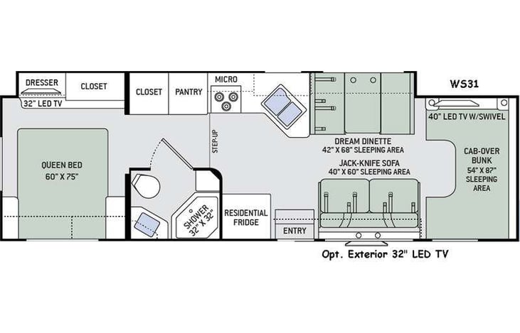 Representative floor plan provided by a trusted RVshare partner.