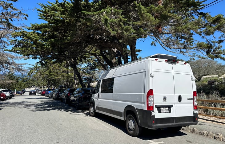 We love that we are able to park anywhere a normal car parks. This picture was taken in Carmel Beach California, where we walked a few hundred feet to the ocean and spent a wonderful afternoon.