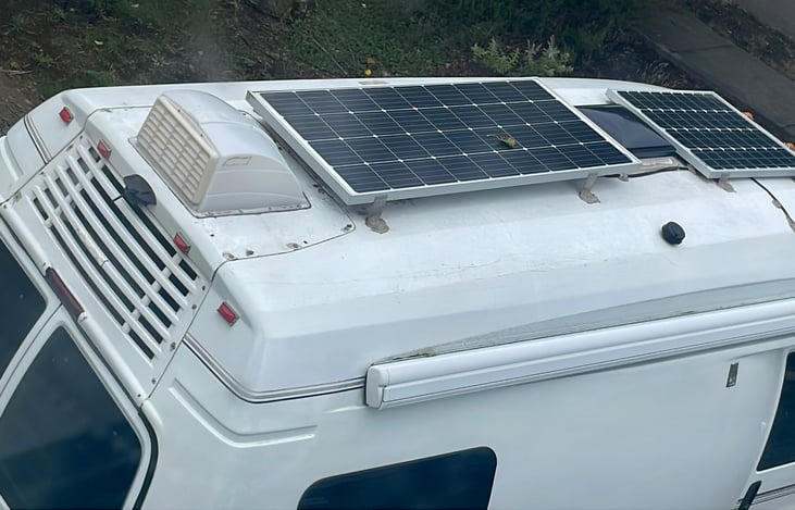 Solar system and provides off-grid power and Fantastic fan helps too keep the interior cool with minimal electrical power