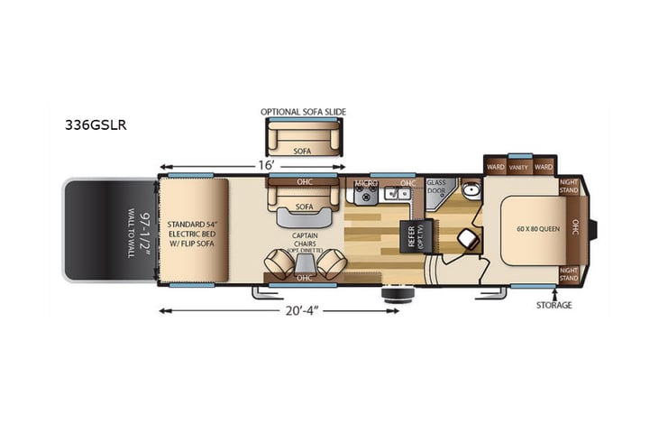 Representative floor plan provided by a trusted RVshare partner.