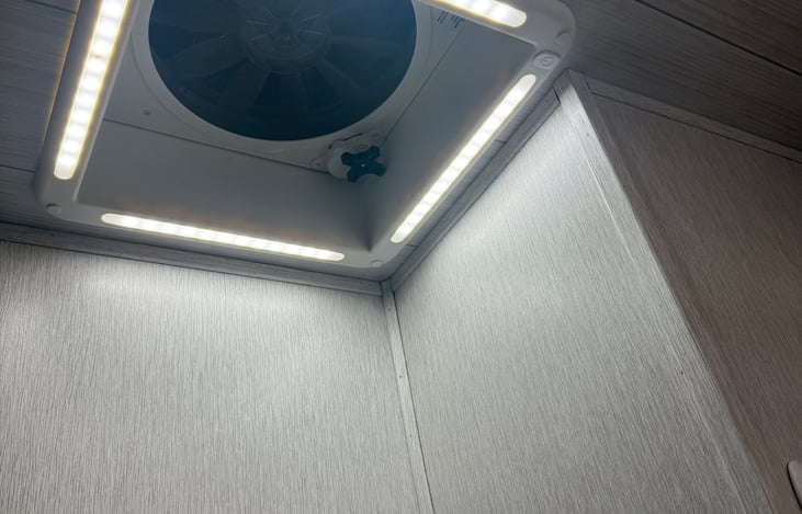 Bathroom ceiling fan and LED lighting.