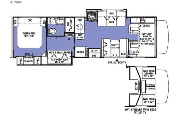 Representative floor plan provided by a trusted RVshare partner.