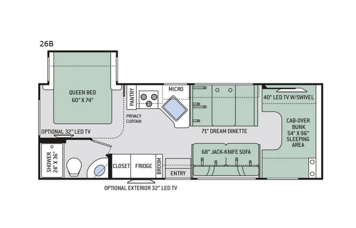 Representative floor plan provided by a trusted RVshare partner.