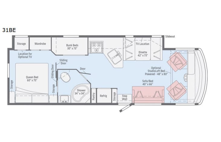 Representative floor plan provided by a trusted RVshare partner.