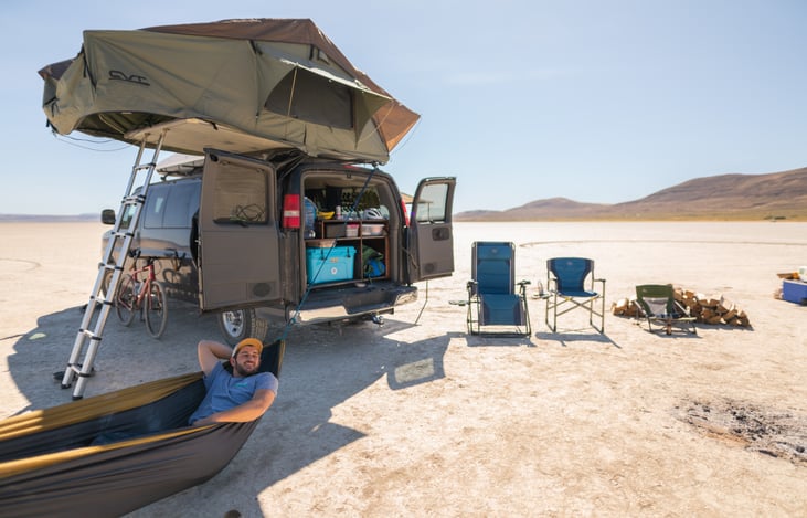 We offer an optional rooftop tent to sleep 2-3 more. Van comes with everything you need to get on the road and park in style!