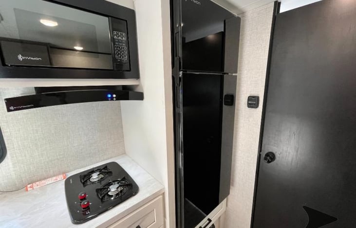 Refrigerator, freezer, microwave, 2 burner stove top