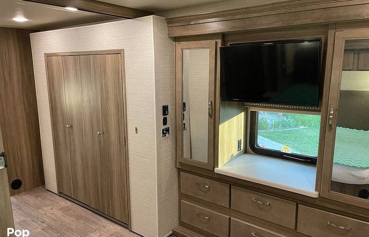 View from master bed. Sliding door closes for privacy