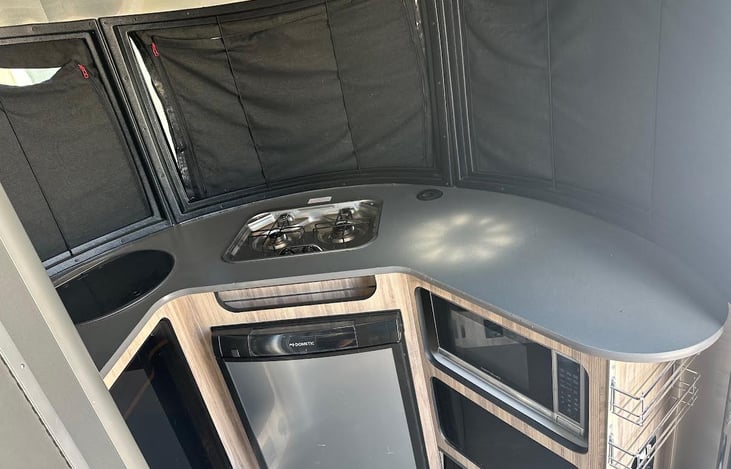 front with shades up.  during the day, its nice to have them down, with the tinted window, you can see out but people can't see in and its panaramic