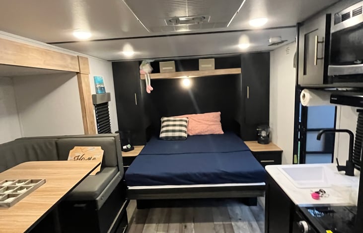 Murphy bed set up, still plenty of room to move around