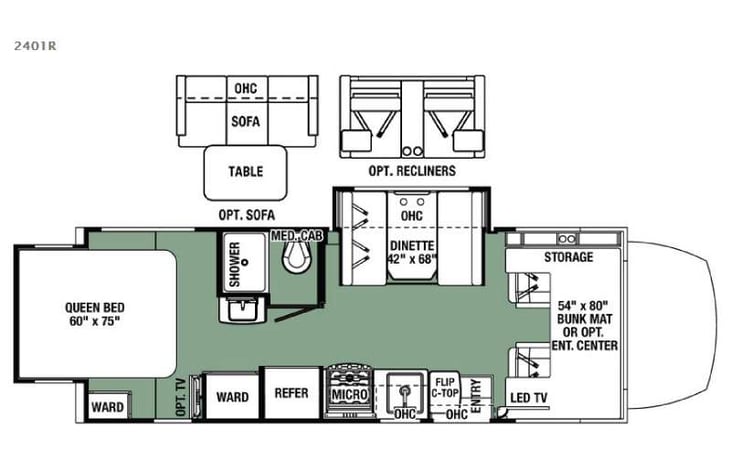 Representative floor plan provided by a trusted RVshare partner.