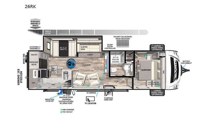 Representative floor plan provided by a trusted RVshare partner.