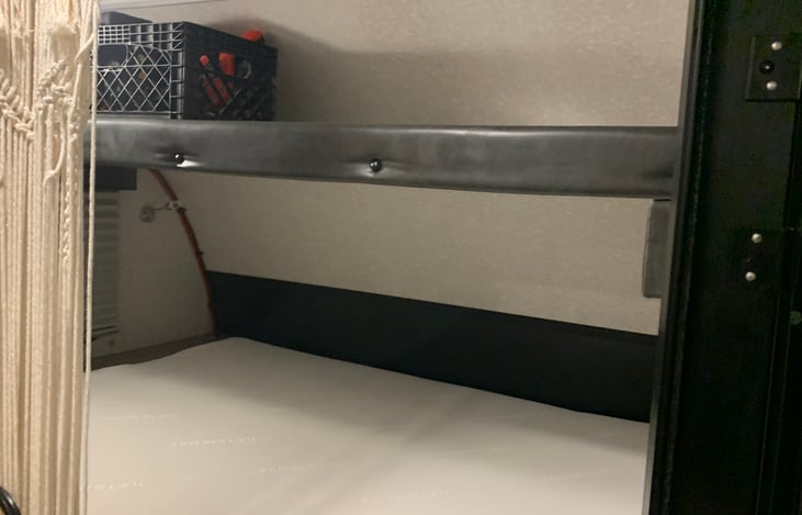 Good size upper storage for linens etc. A 4000 watt inverter built in, along with a box full of tools should you need. (cordless vacuum, cordless sand blower, small toolbox, cordless lantern).