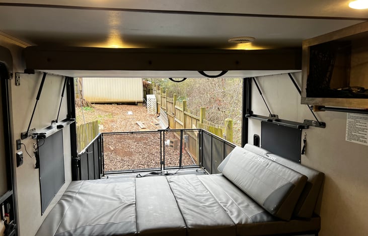 Queen-size bottom bunk.