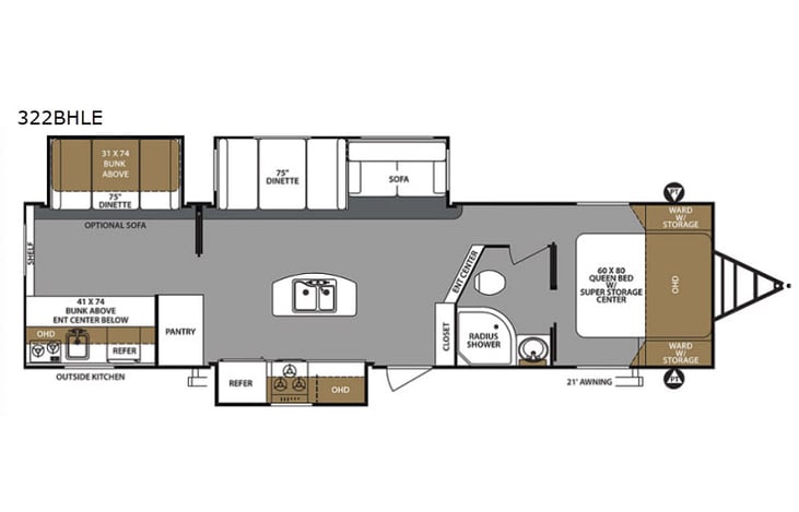 Representative floor plan provided by a trusted RVshare partner.