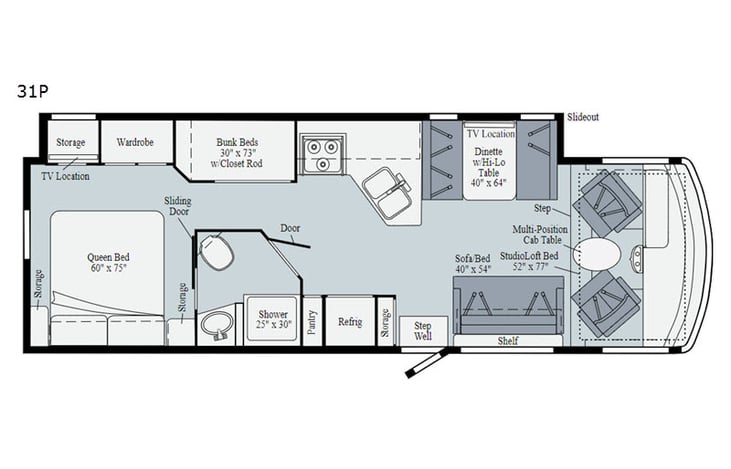 Representative floor plan provided by a trusted RVshare partner.