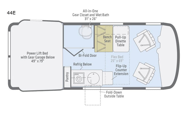 Representative floor plan provided by a trusted RVshare partner.