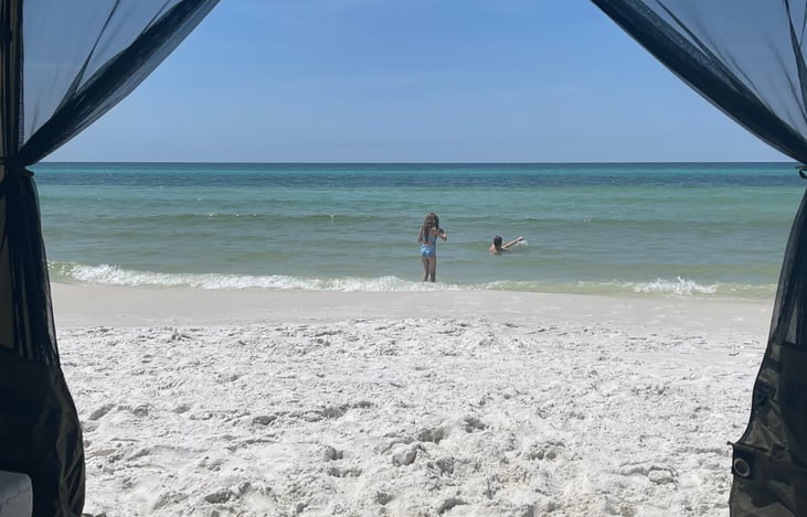 Quick-Set Clam tent. Literally spend all day at the beach!