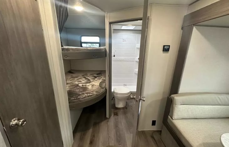 Bunk beds and refrigerator