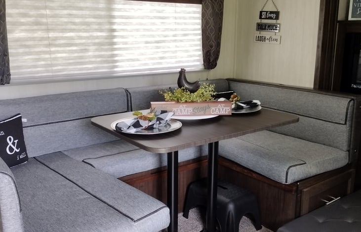 Lots of windows to enjoy watching nature from the comfort of this cozy RV.