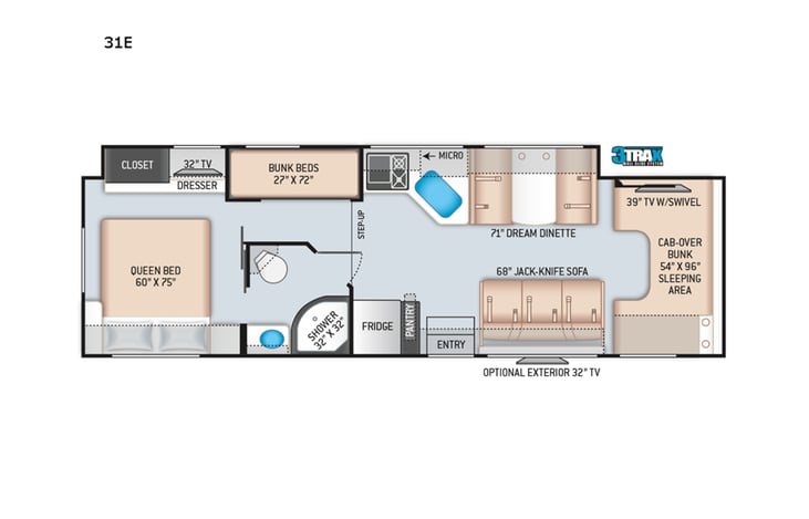 Representative floor plan provided by a trusted RVshare partner.