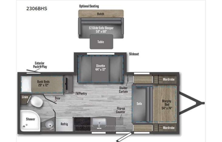 Representative floor plan provided by a trusted RVshare partner.