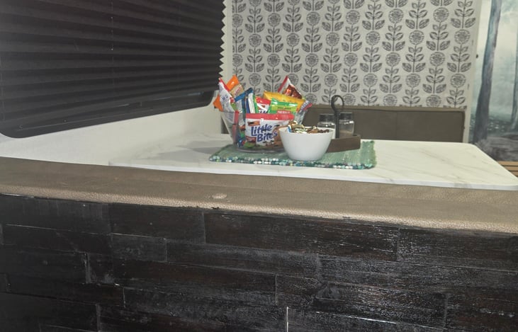 Table area. Does convert into bed if needed.