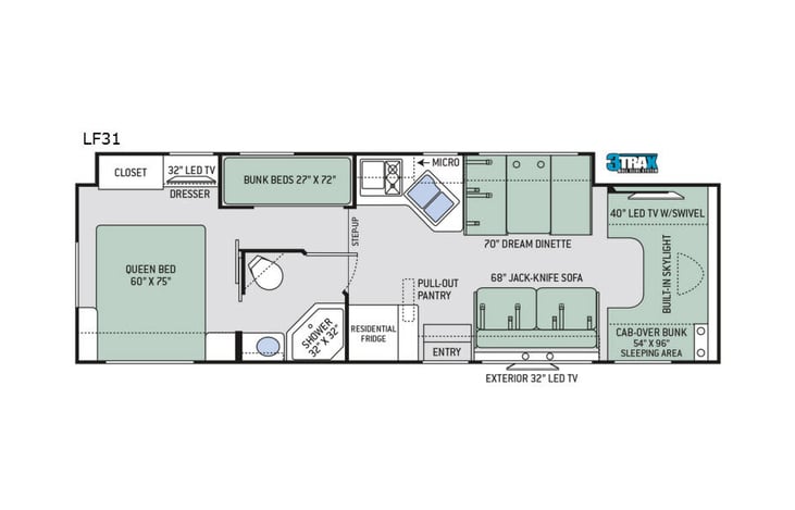 Representative floor plan provided by a trusted RVshare partner.