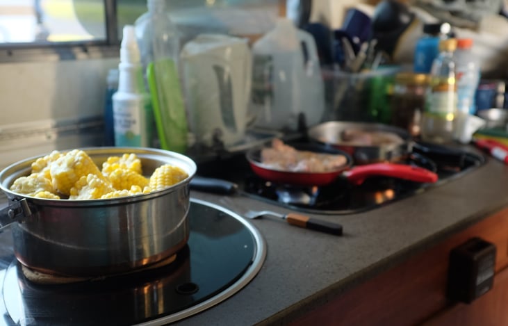 Corn on the cob, always a great choice and quick to prepare in the galley.