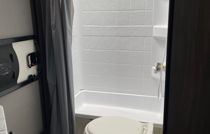 Bathroom with shower/back door entry