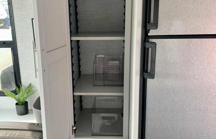 Main pantry and extra storage. Organizing bins are included with stay