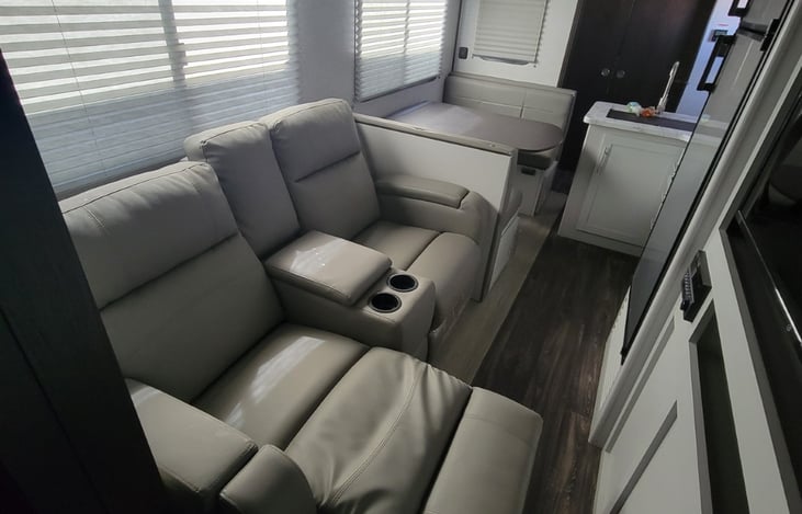 Double reclining couch, perfect for relaxing after a long day of hiking in the hills.